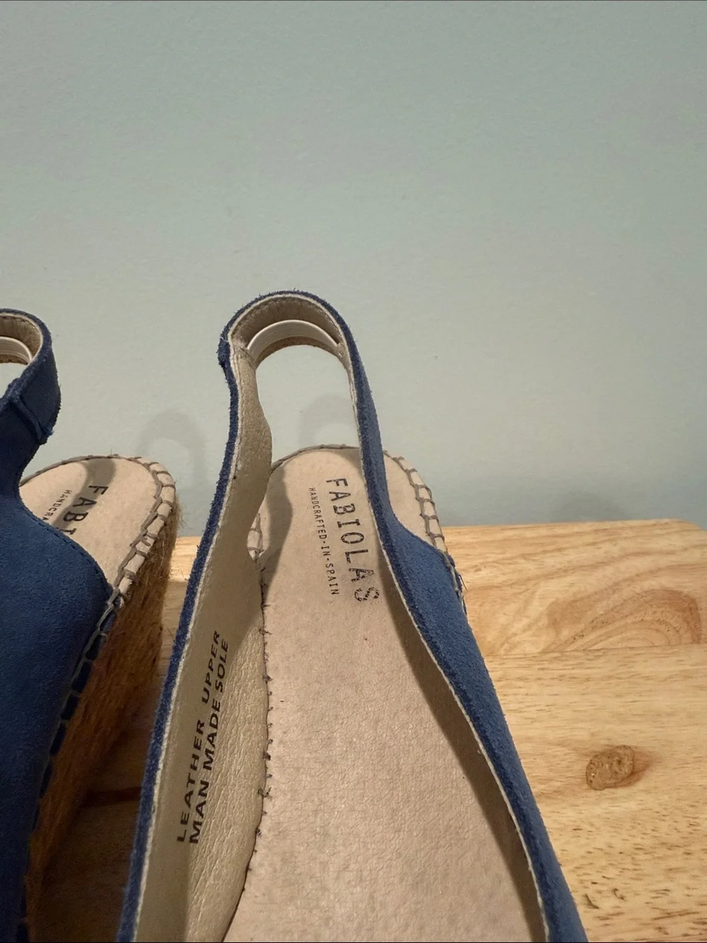 Fabiolas Blue Suede Leather Espadrille Wedge Slingback - Women's Size 38